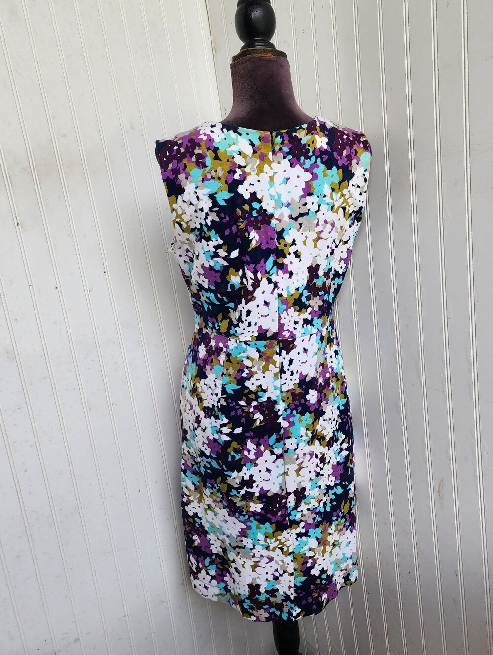 Lands' End Womens Sheath Dress Purple Blue Floral Sleeveless Knee Stretch Zip 10 - Picture 13 of 15